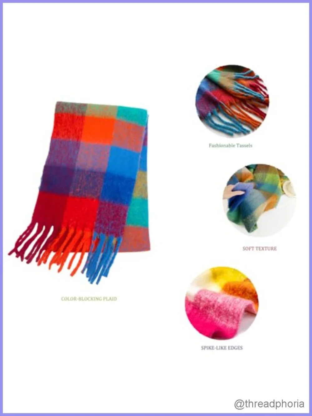 Women's Plaid Winter Scarf Wrap with Tassels - Chunky Knit Warm Fashion Scarf